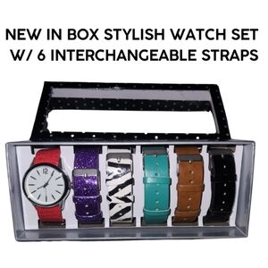 STYLISH WATCH SET WITH 6 VARIOUS INTERCHANGEABLE STRAPS - NEW IN BOX